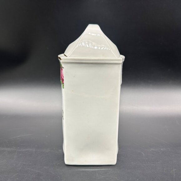 Antique German Oatmeal Canister Pink Roses Floral Kitchen Storage Pink Flowers - Picture 3 of 13